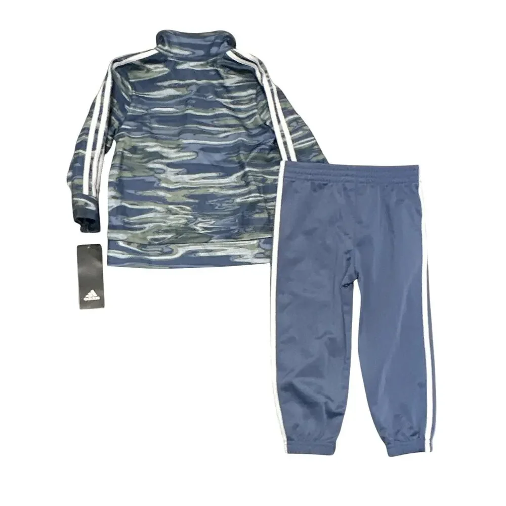Adidas Toddler Boys Tricot Track Jacket Jogger Set Camo Crew Blue Size 18M NWT